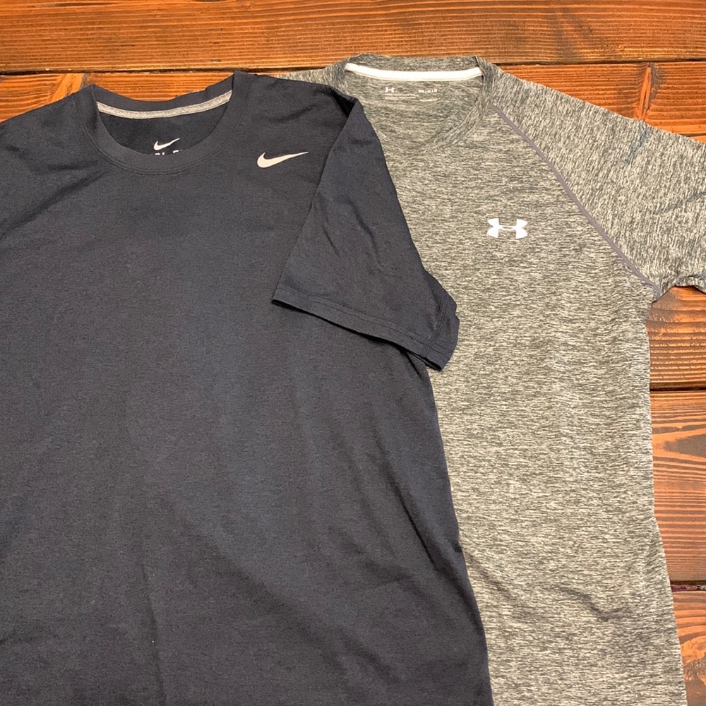 Mens dri fit tees. Nike and UA